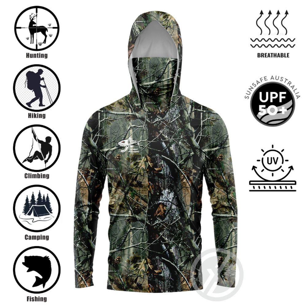 UPF50+ Hooded Fishing Shirt Bu - огляд і ціна Tee Graphic Print