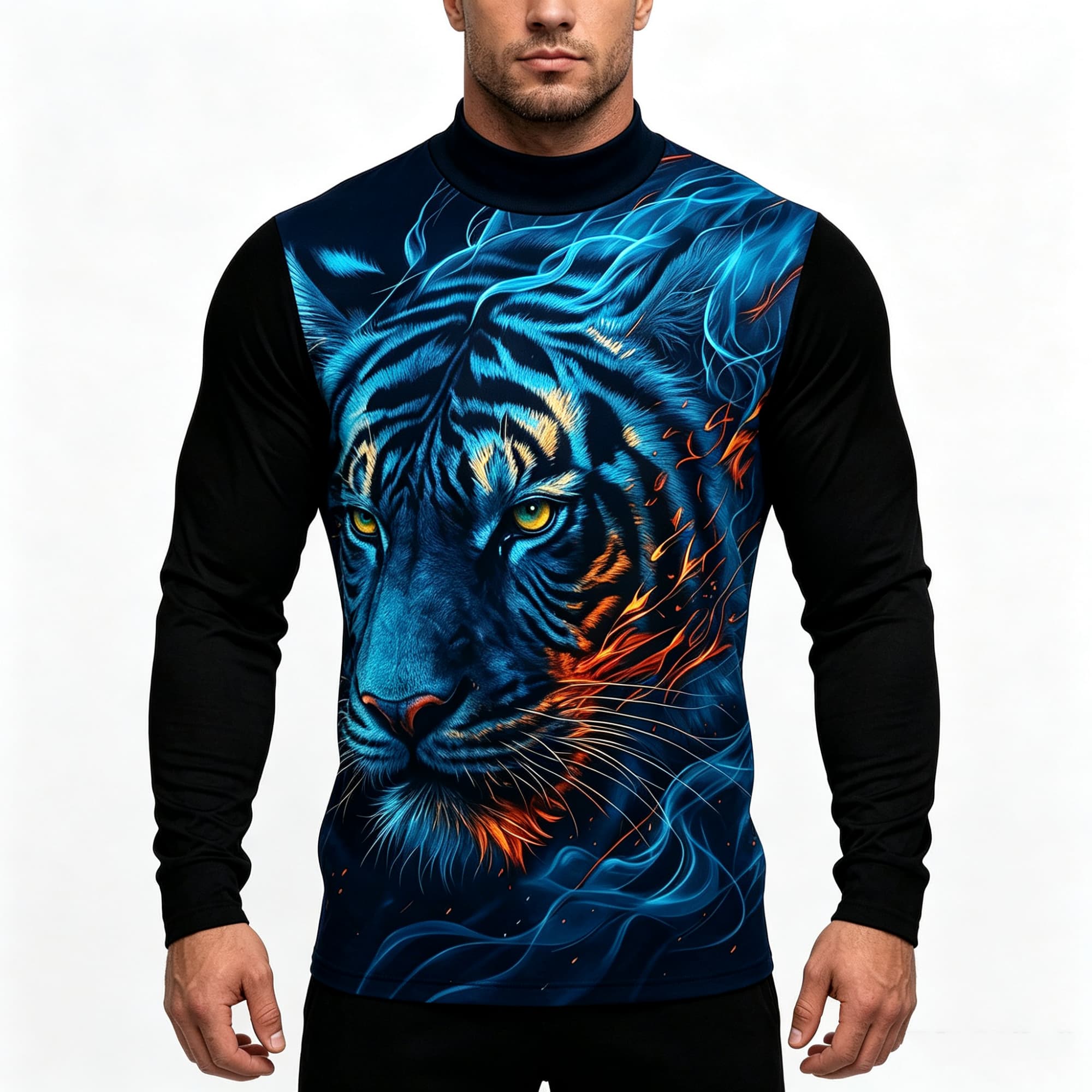 Neon Blue Flame Tiger Animal A - огляд і ціна Tee Graphic Print