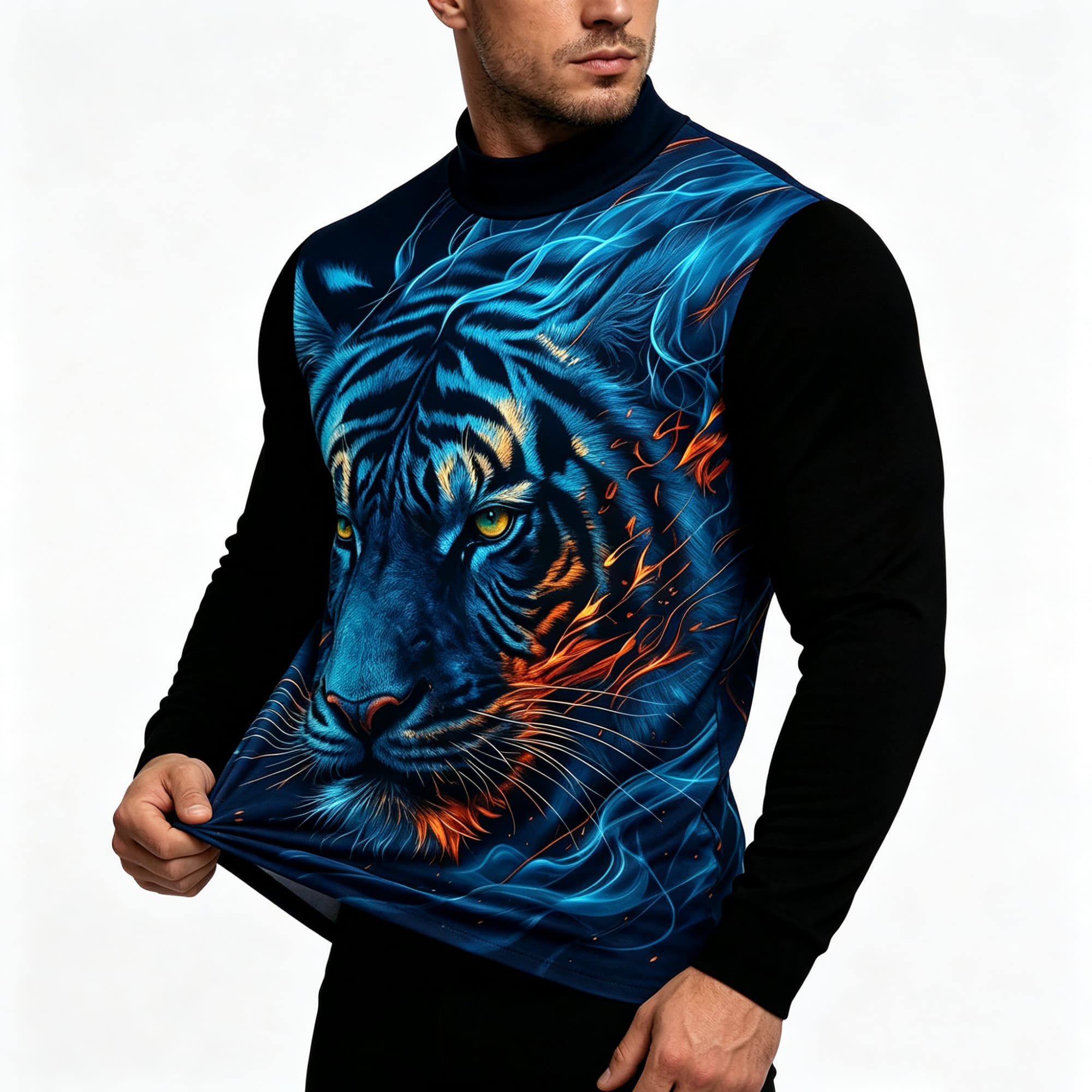 Neon Blue Flame Tiger Animal A - огляд і ціна Tee Graphic Print
