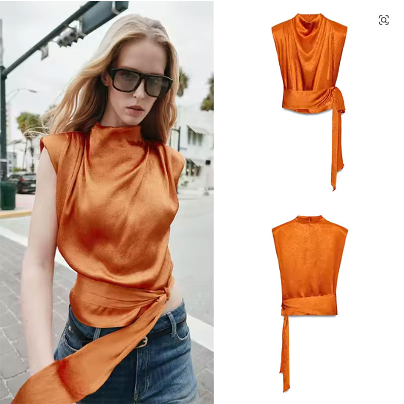 Satin Shawl Collar Sleeveless  - огляд і ціна Shirt Camp Collar