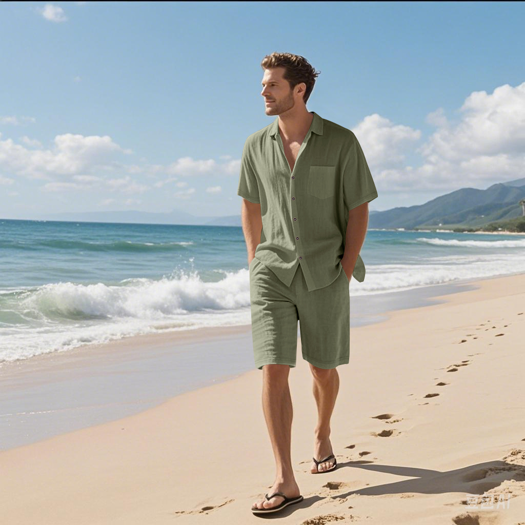 Men Linen Textured Two-Piece S - огляд і ціна Linen Shirt Breathable